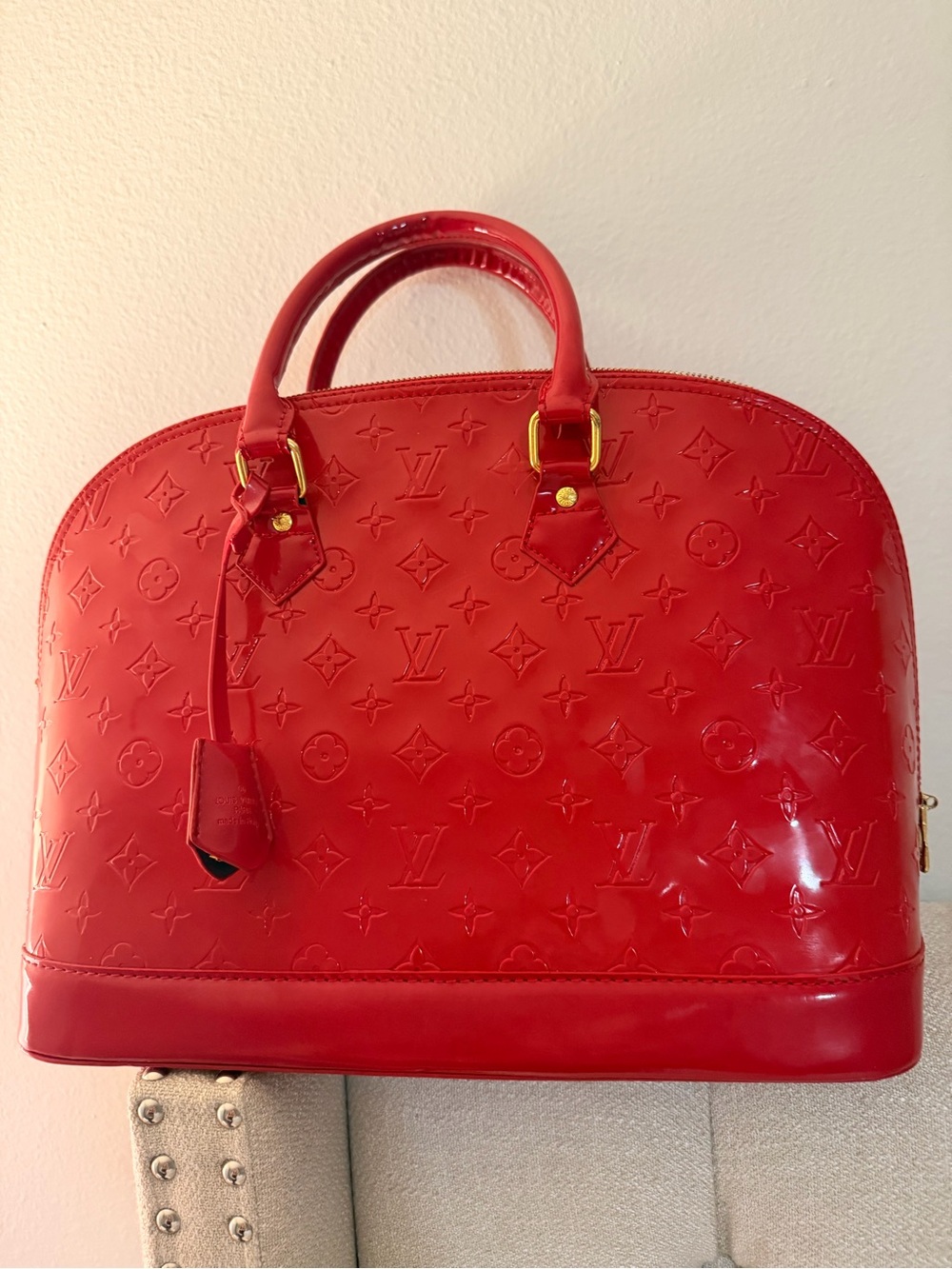 Louis Vuitton Alma GM Red Vernis Patent Leather Satchel